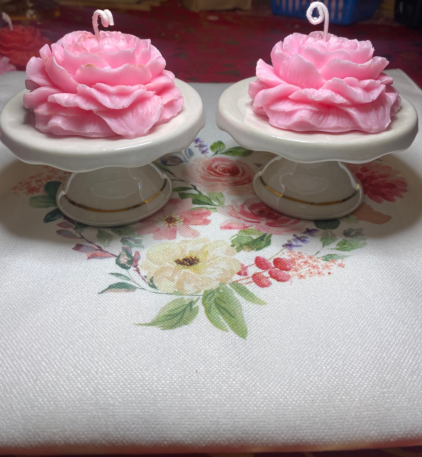 (Set of 2) 2 Pink Peony Rose Candles