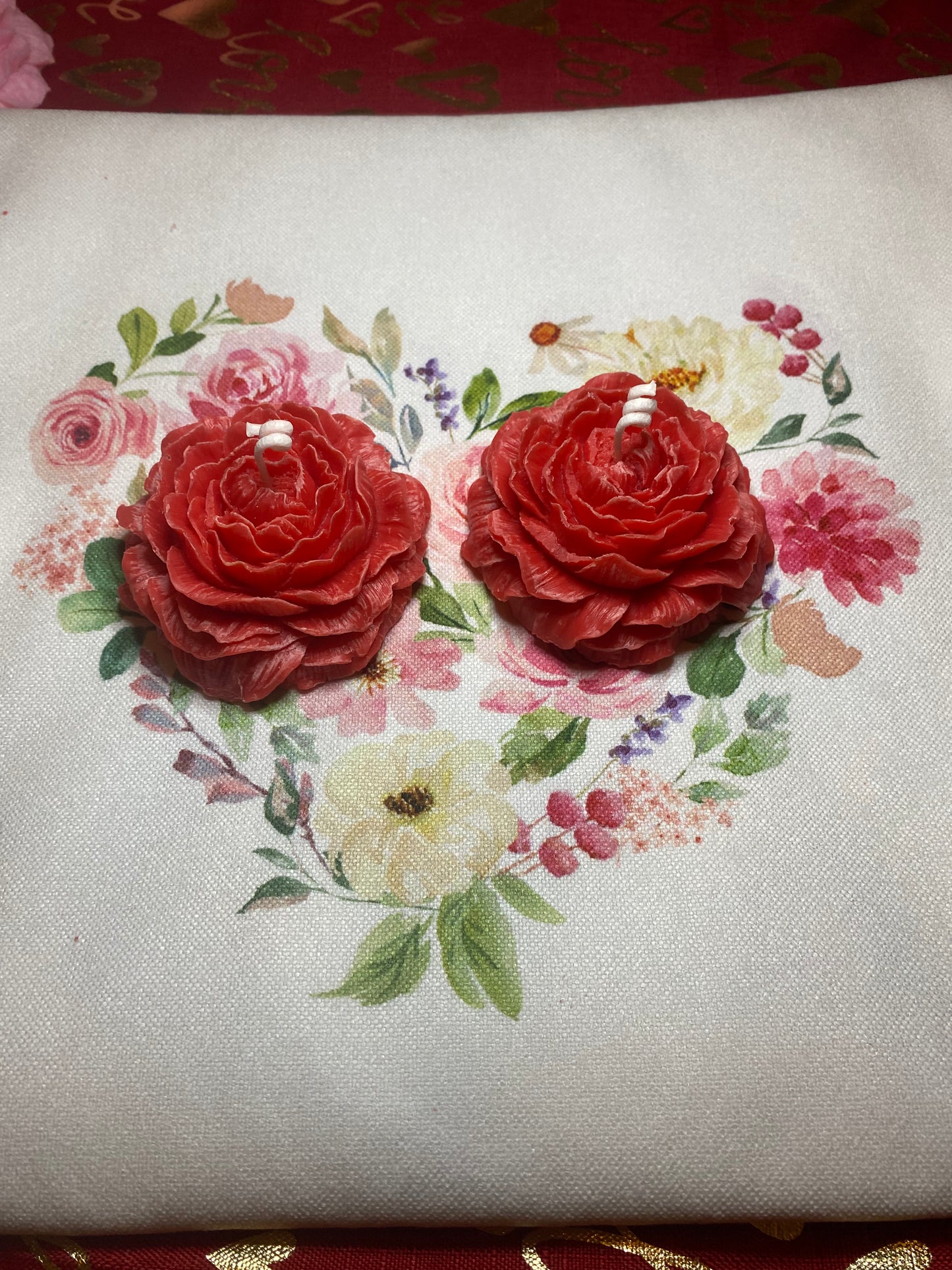 (Set of 2) 2 Red Peony Rose Candles