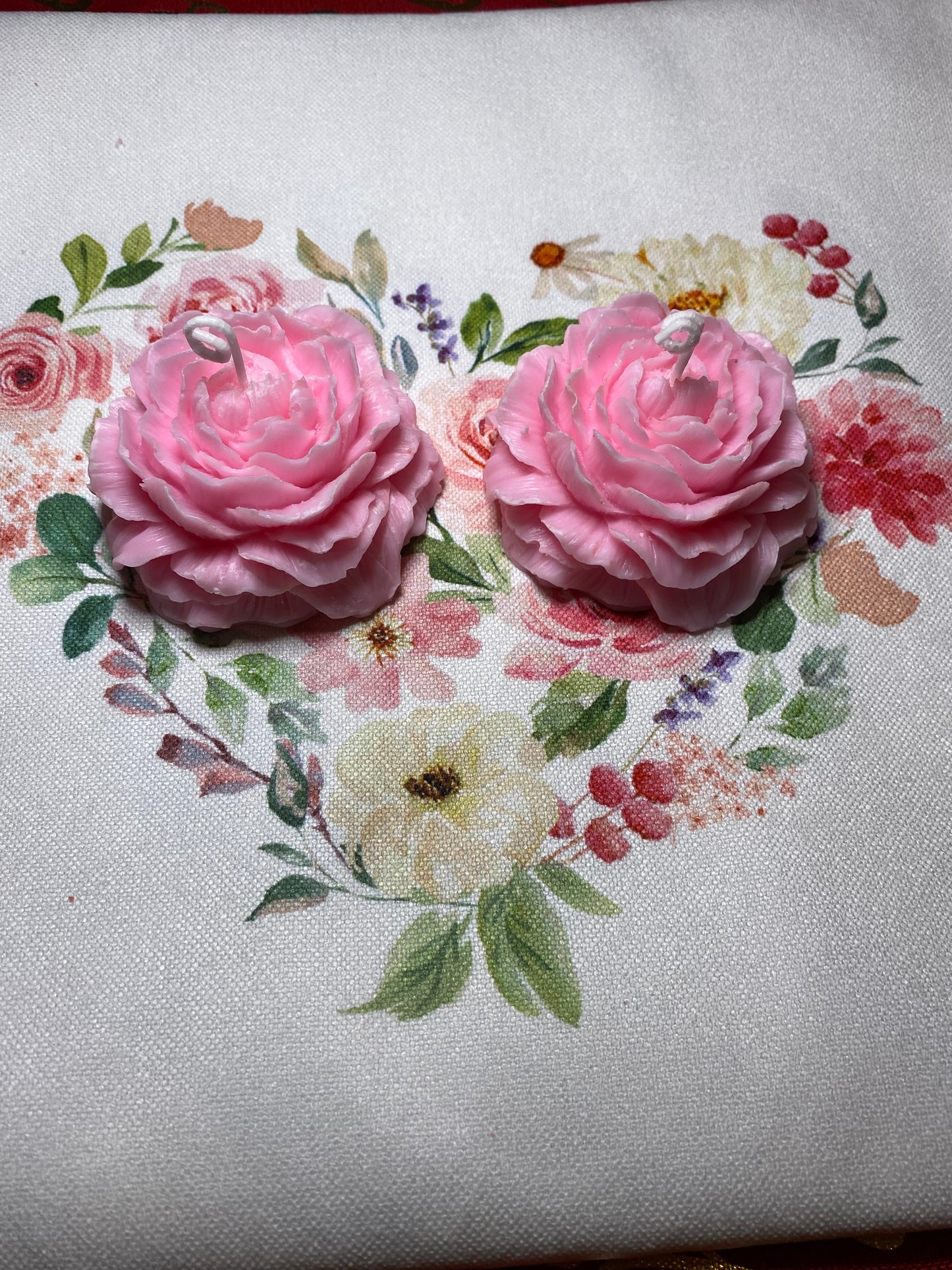 (Set of 2) 2 Pink Peony Rose Candles