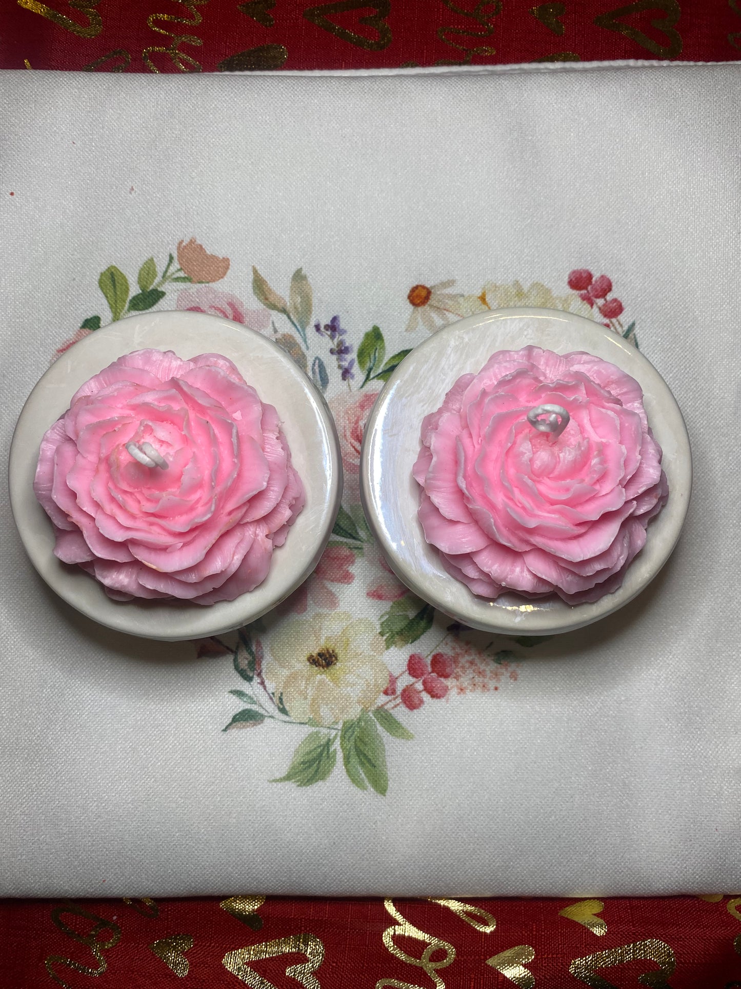 (Set of 2) 2 Pink Peony Rose Candles