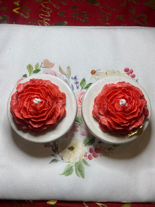 (Set of 2) 2 Red Peony Rose Candles