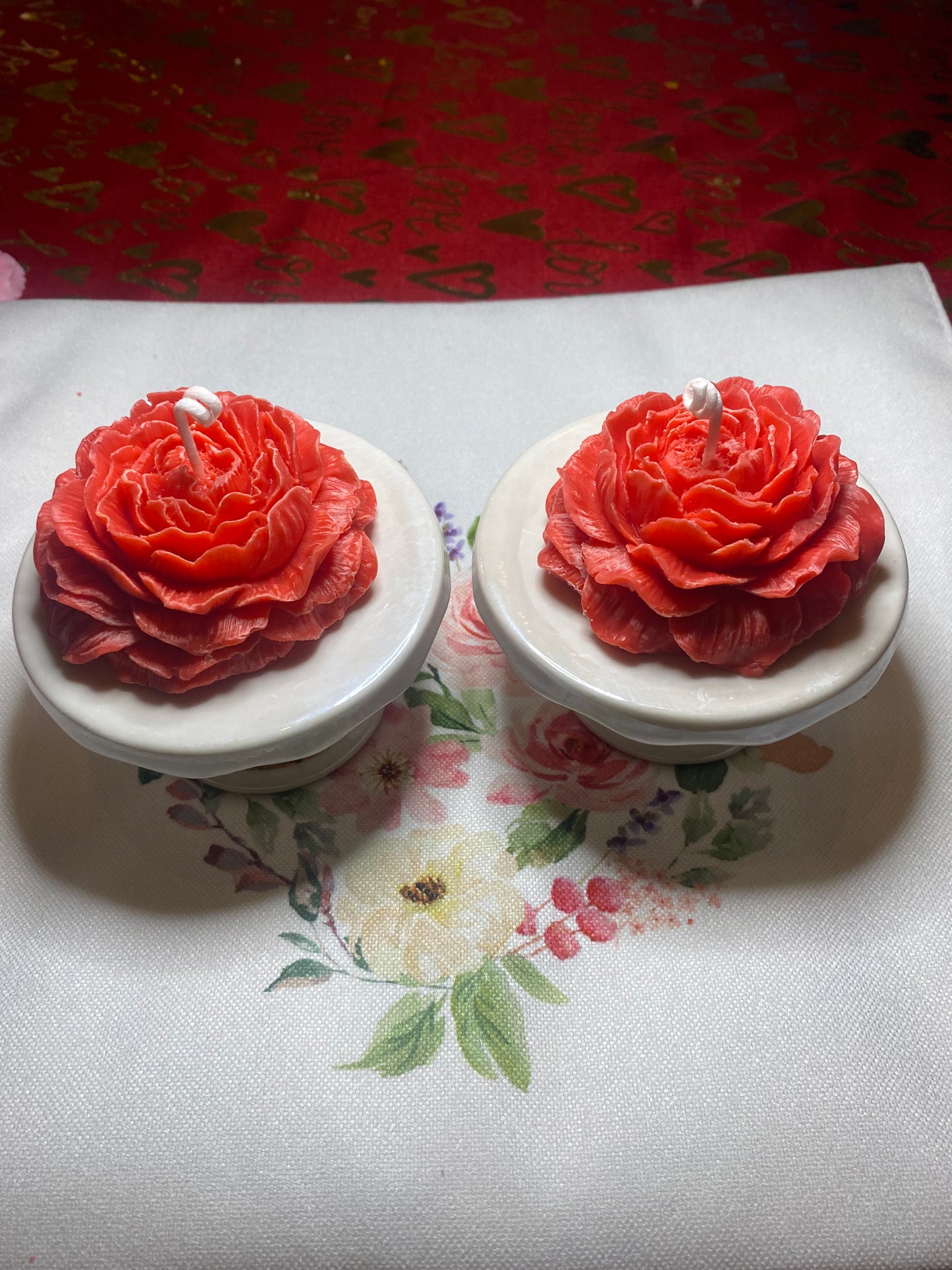 (Set of 2) 2 Red Peony Rose Candles