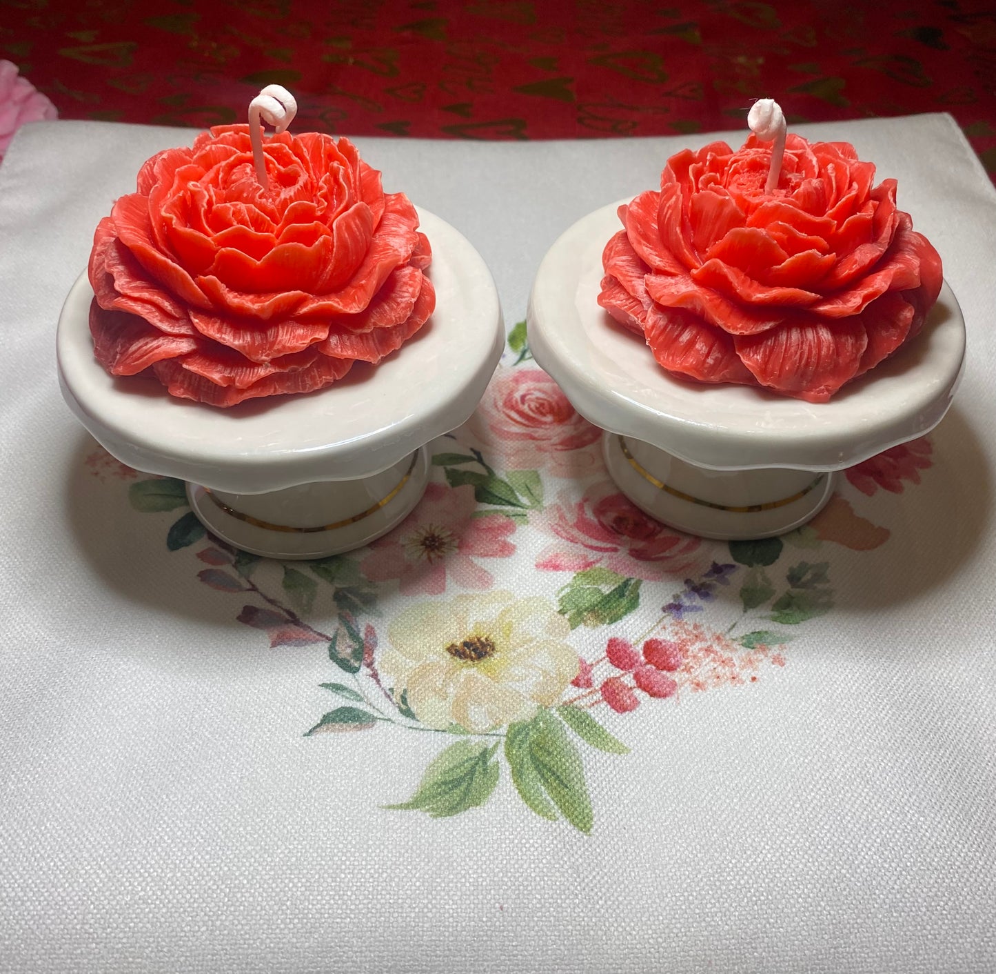 (Set of 2) 2 Red Peony Rose Candles